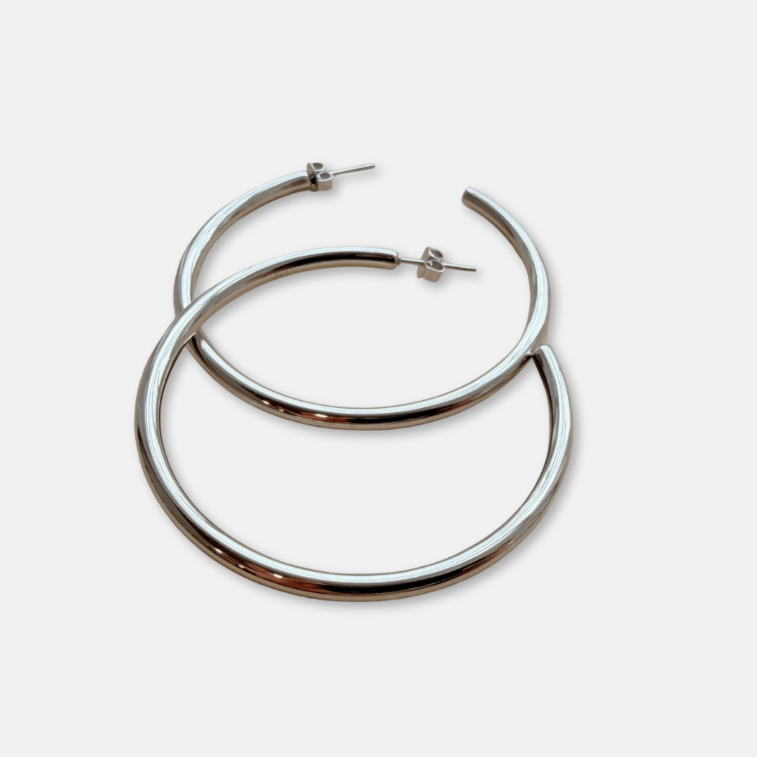 Large Classic Silver Hoop Earrings