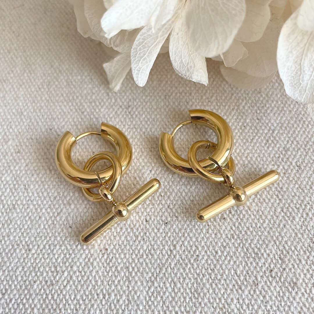 Gold Bar Hoop Earrings