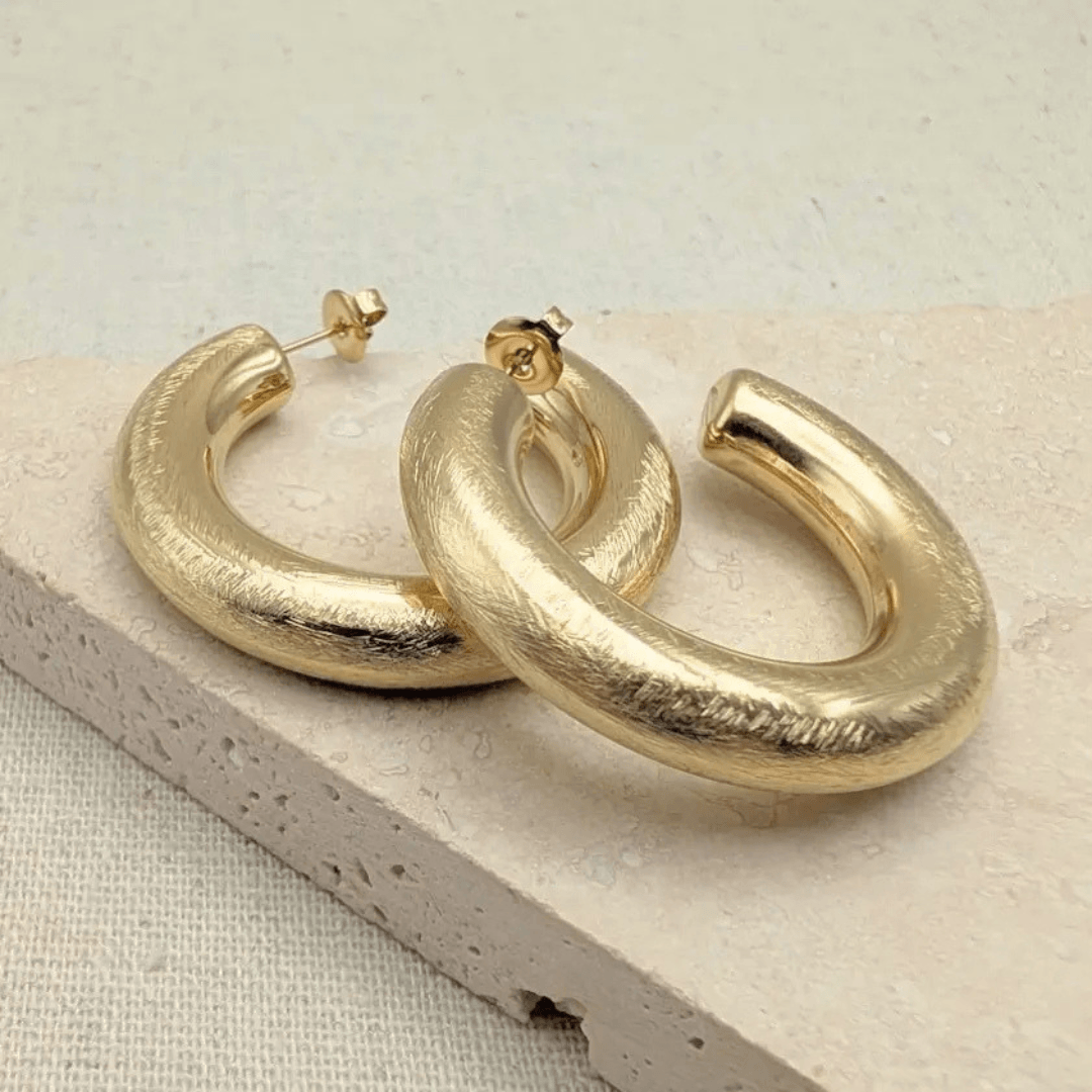 Large Brushed Gold Tube Hoop Earrings