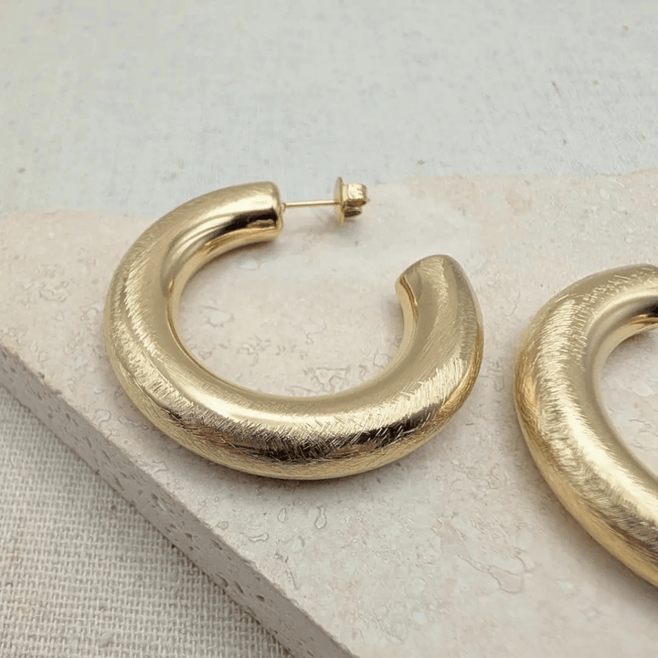 Large Brushed Gold Tube Hoop Earrings