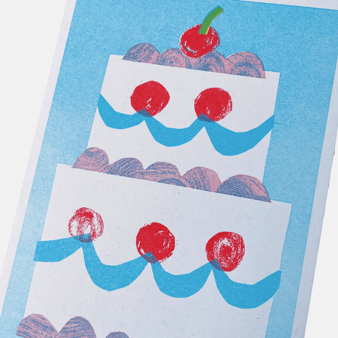 Cherry Cake Riso Greetings Card