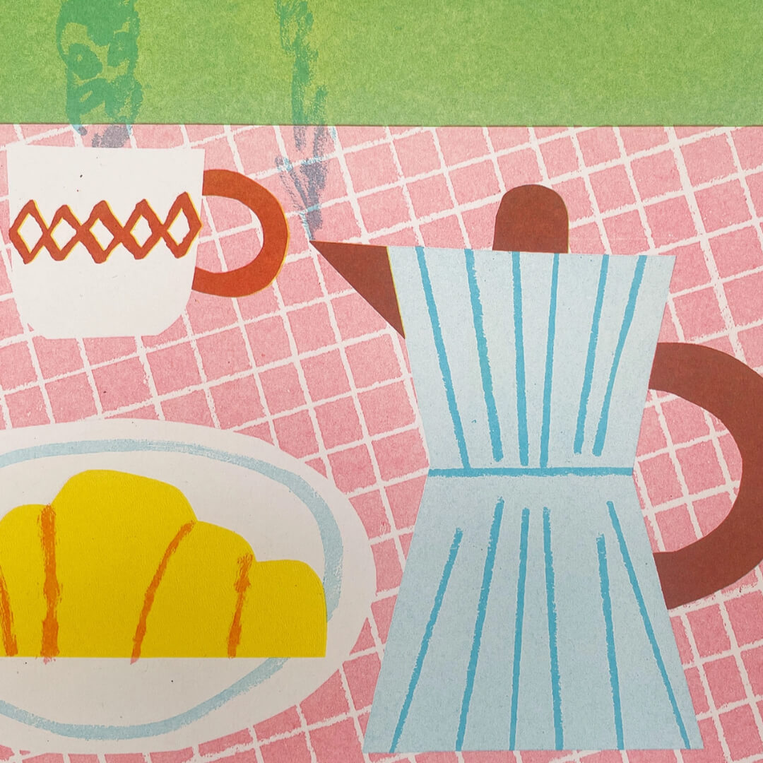 Coffee & Croissant A4 Riso Print