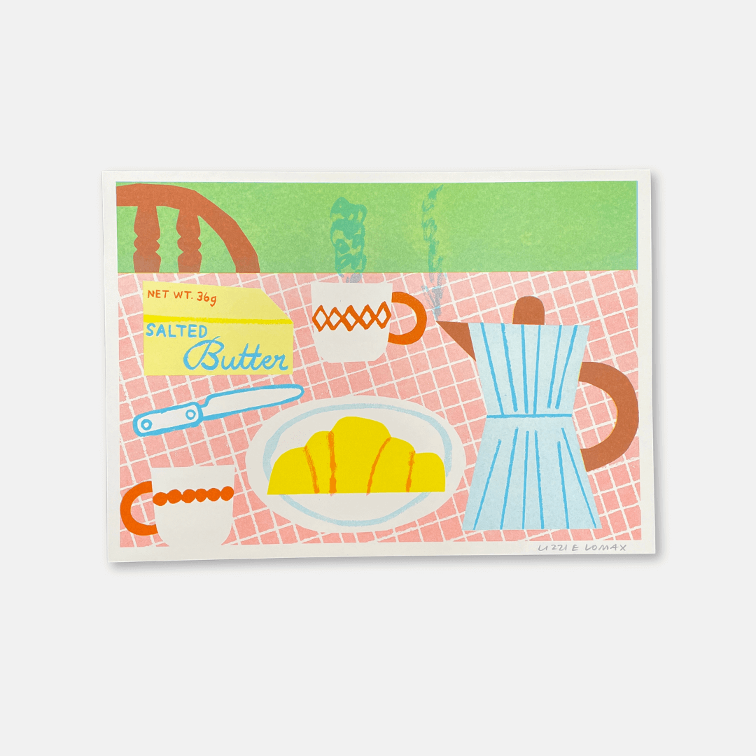 Coffee & Croissant A4 Riso Print