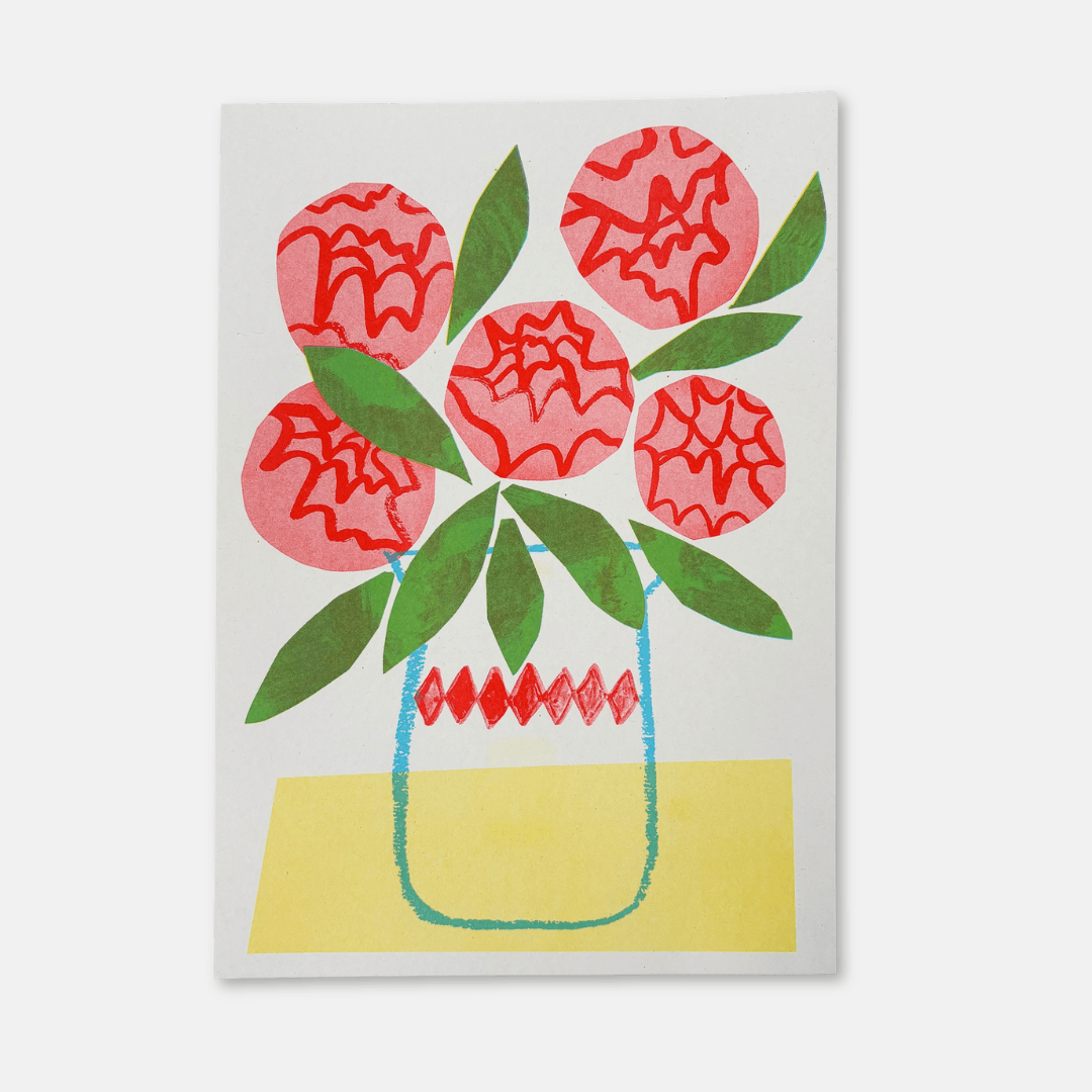 Peonies Colourful A4 Riso Print