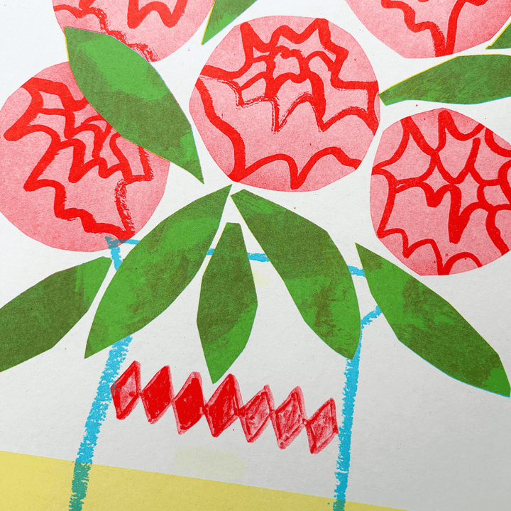 Peonies Colourful A4 Riso Print