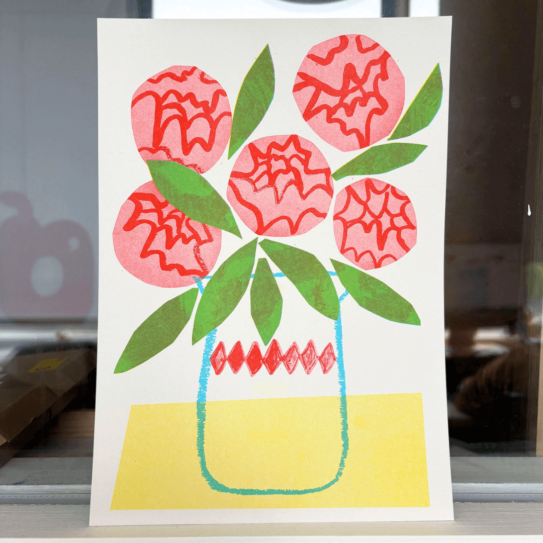 Peonies Colourful A4 Riso Print