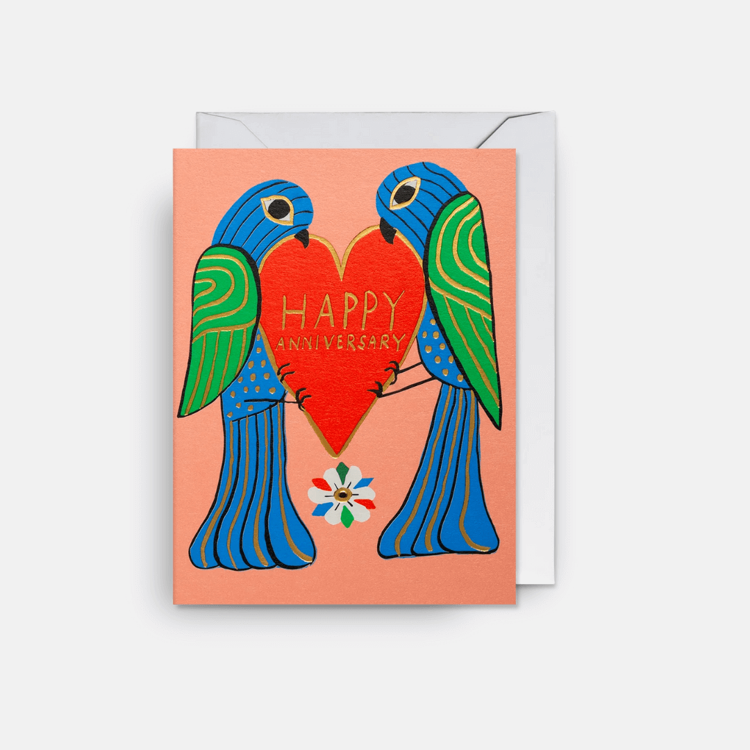 Anniversary Parrots Mini Greetings Card