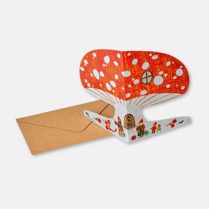 Snowy Mushroom Shaped Greetings Card