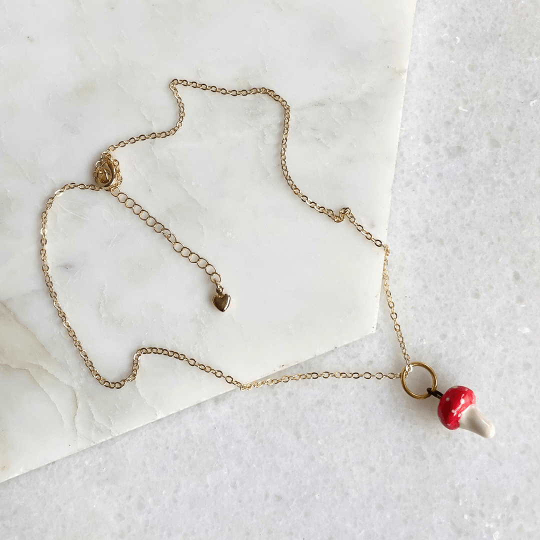 Ceramic Toadstool Pendant Necklace