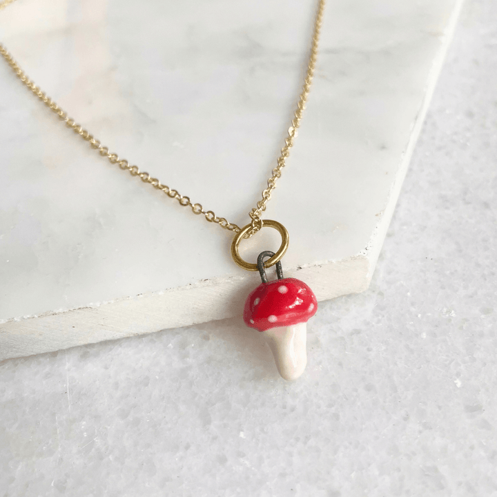 Ceramic Toadstool Pendant Necklace