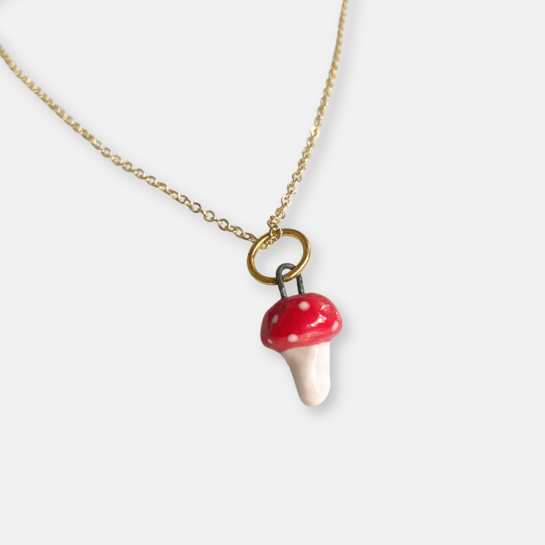 Ceramic Toadstool Pendant Necklace