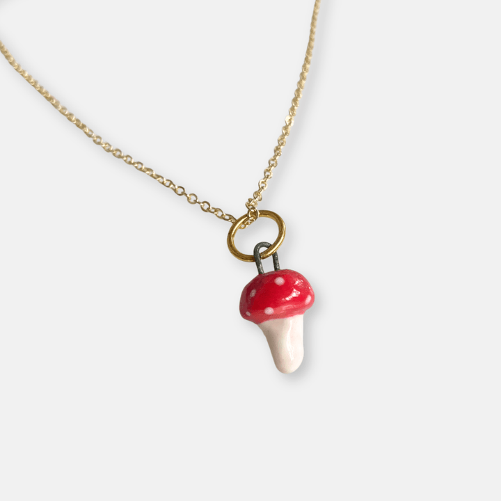 Ceramic Toadstool Pendant Necklace