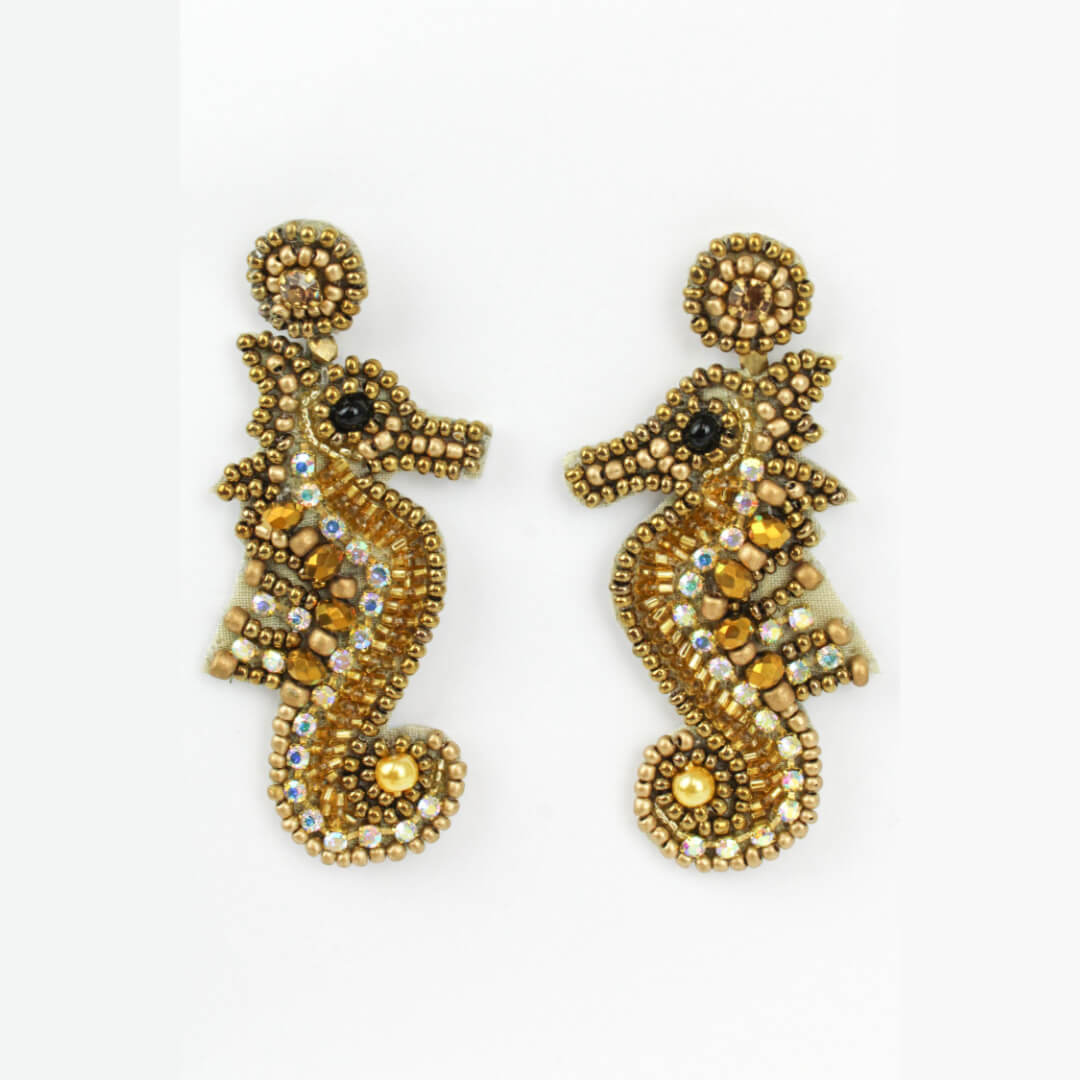 Gold Seahorse Beaded Earrings
