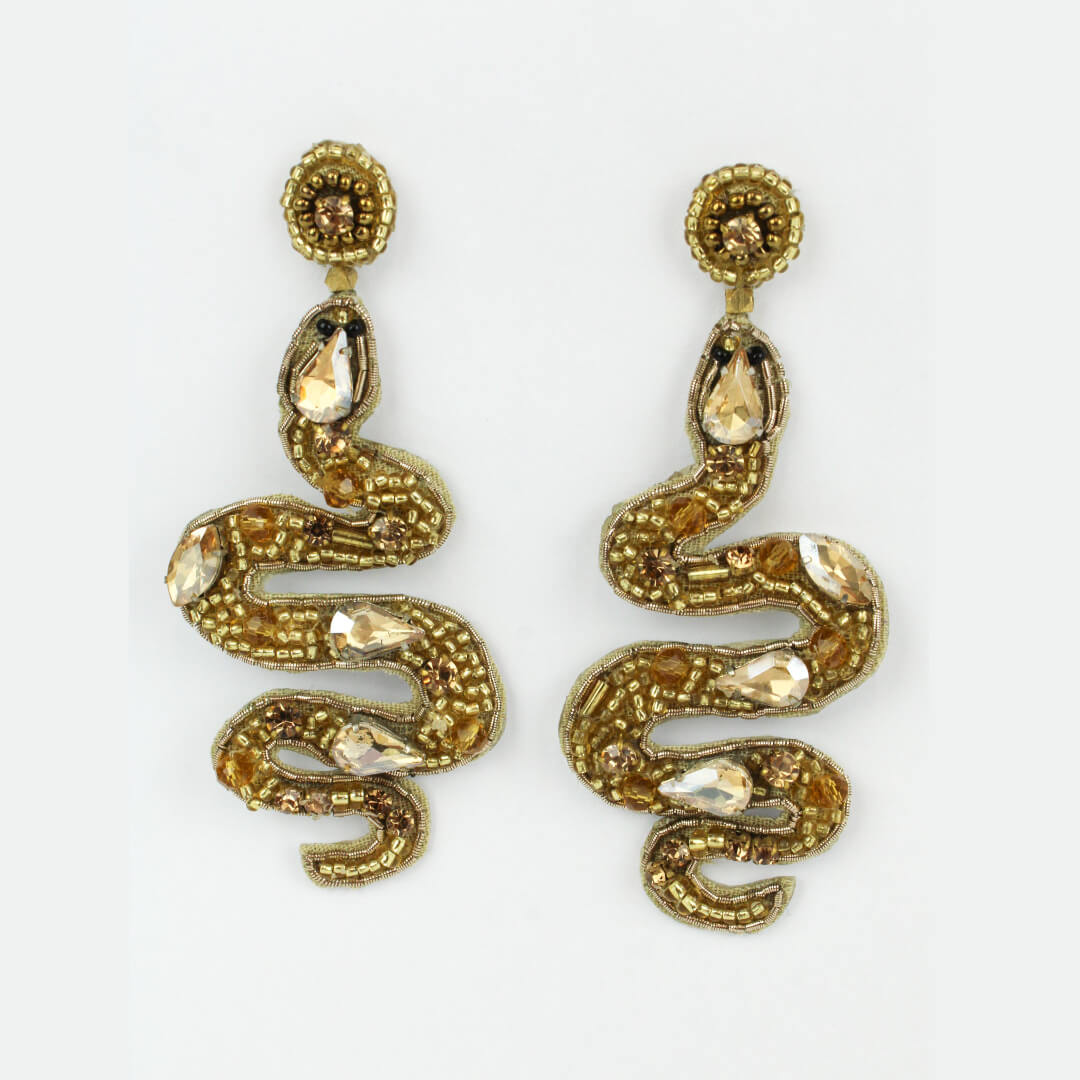 Gold Beaded Snake Earrings