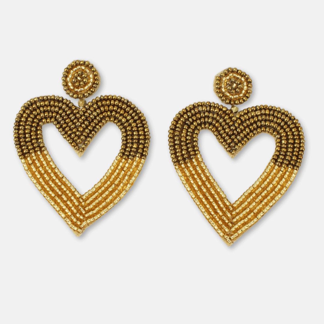 Gold Heart Two Tone Beaded Earrings