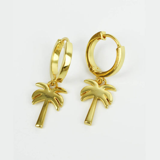 Gold Palm Tree Huggie Hoop Earrings
