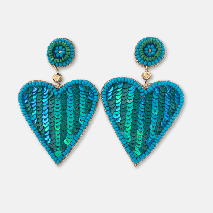 Beaded Stripe Heart Earrings