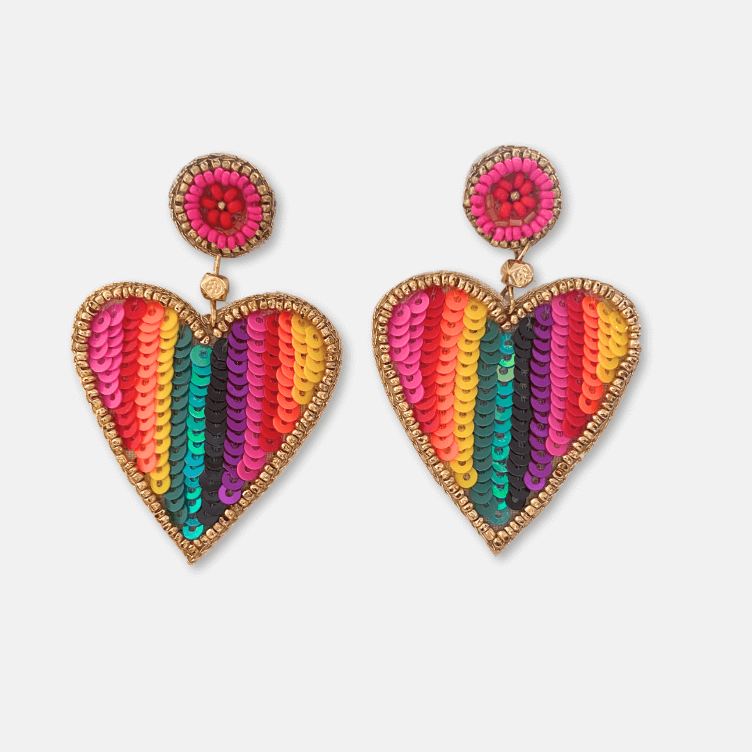 Beaded Stripe Heart Earrings