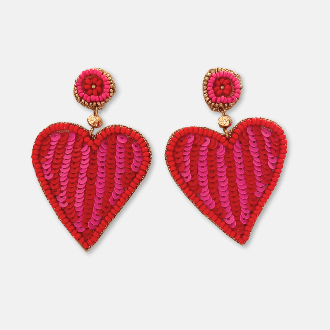 Beaded Stripe Heart Earrings