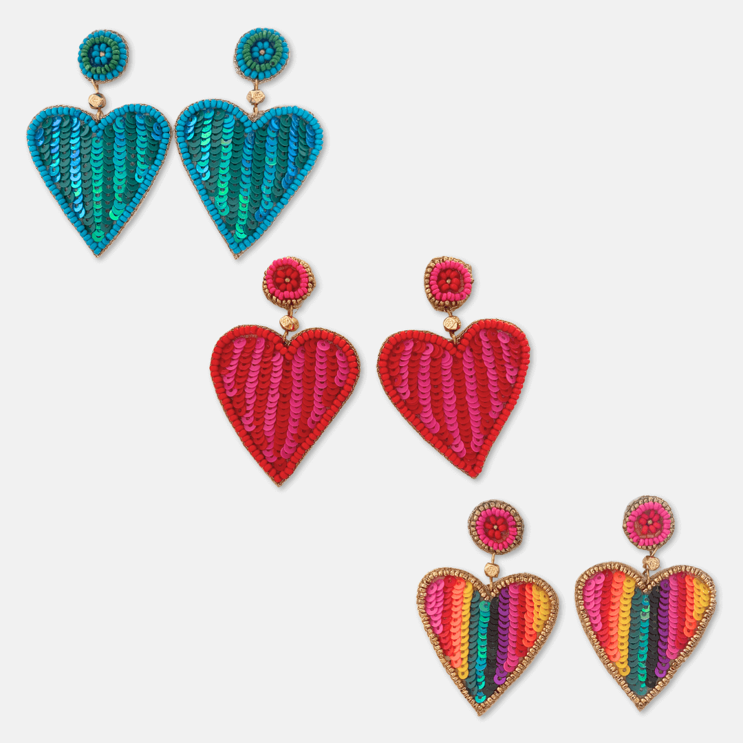 Beaded Stripe Heart Earrings