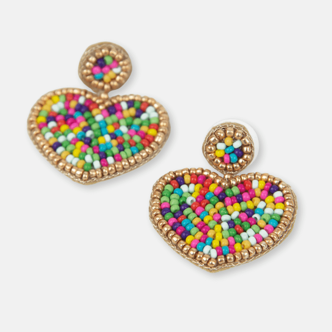 Confetti Beaded Heart Earrings