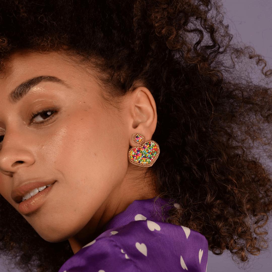 Confetti Beaded Heart Earrings