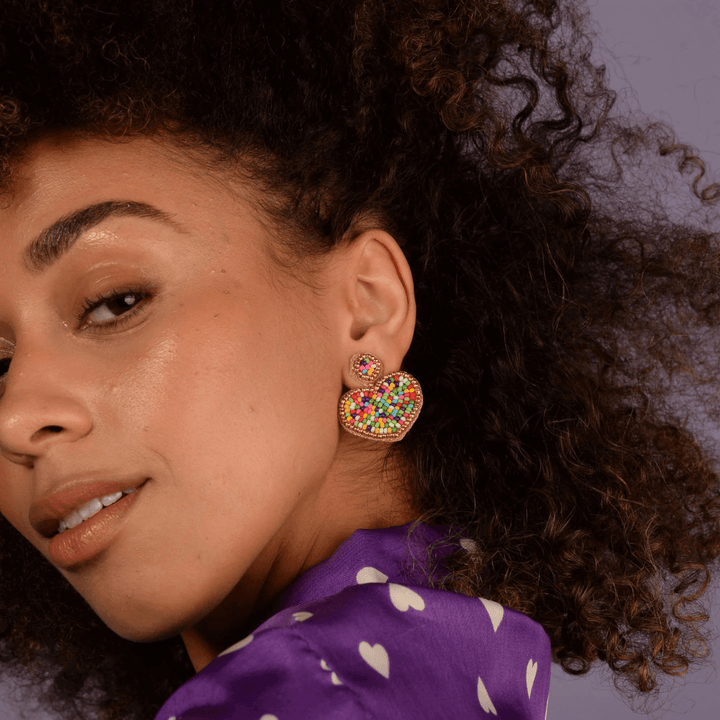 Confetti Beaded Heart Earrings