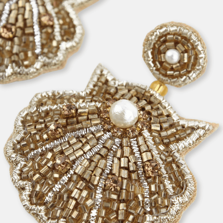 Gold Clam Shell Beaded Earrings