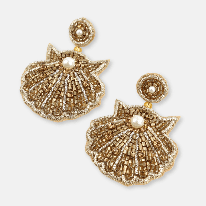 Gold Clam Shell Beaded Earrings