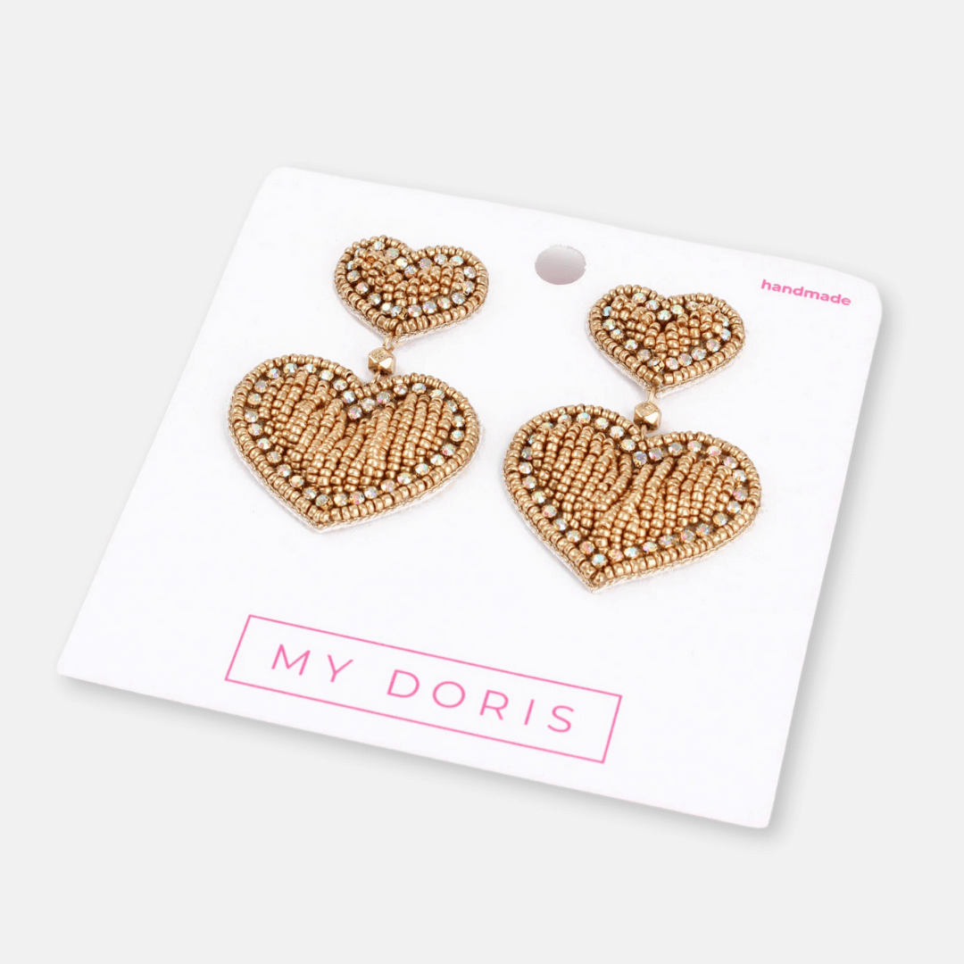 Gold Beaded Heart Earrings