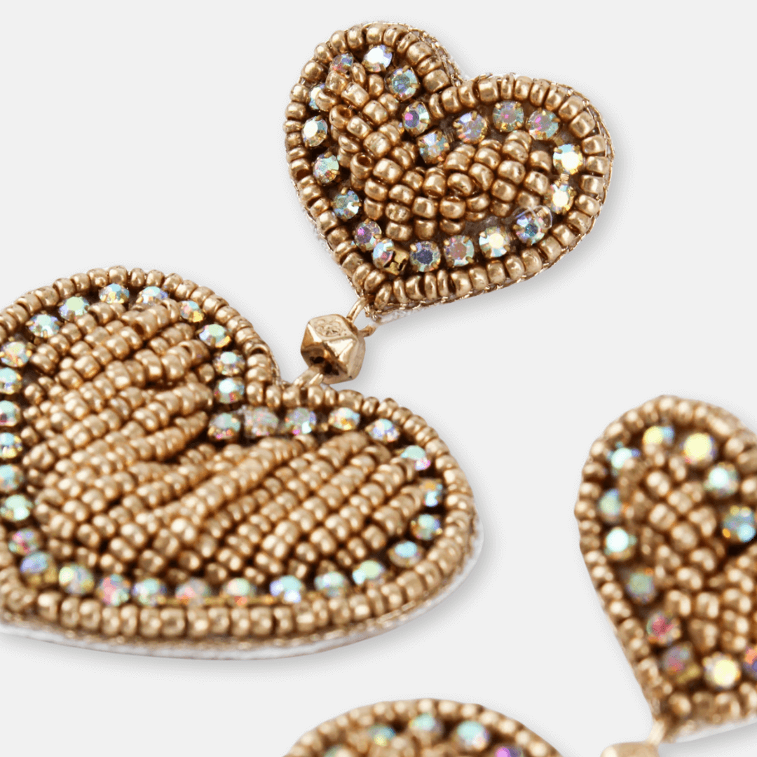 Gold Beaded Heart Earrings