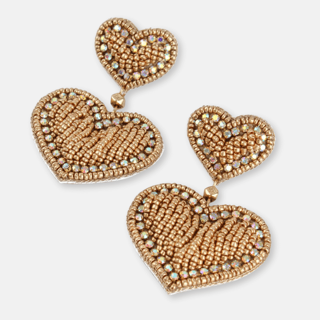 Gold Beaded Heart Earrings