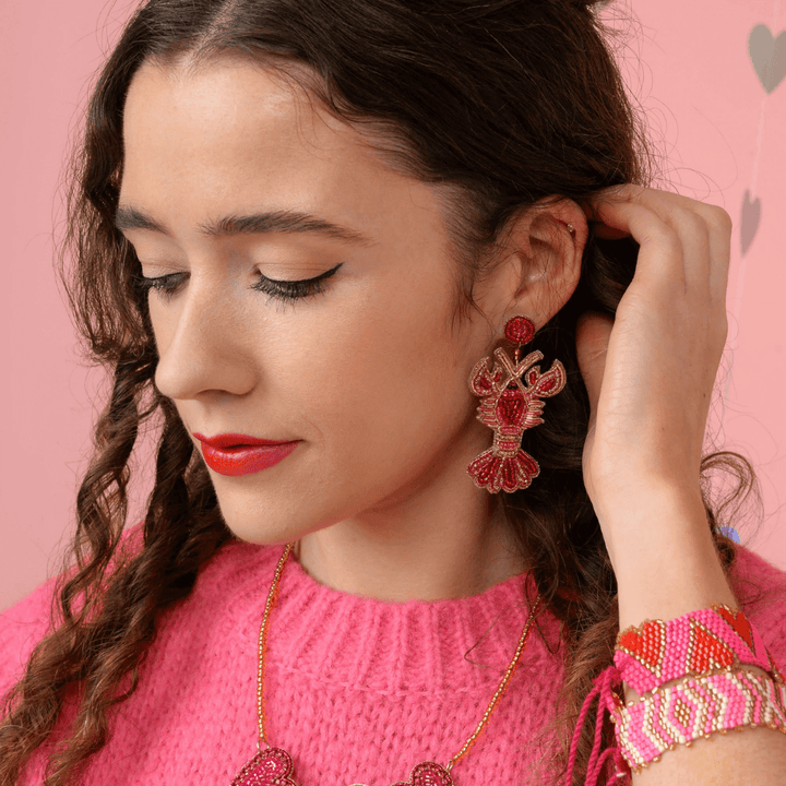 Pink Lobster Beaded Earrings