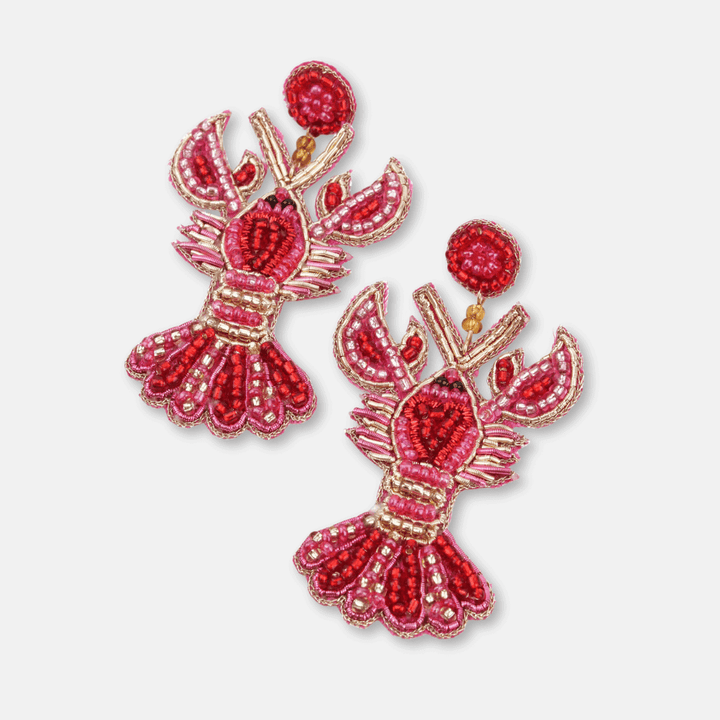 Pink Lobster Beaded Earrings