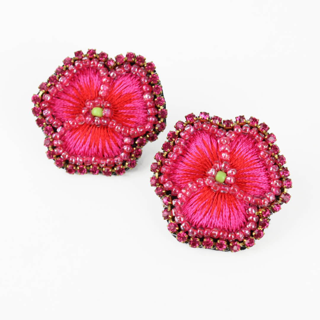 Pink Pansy Earrings