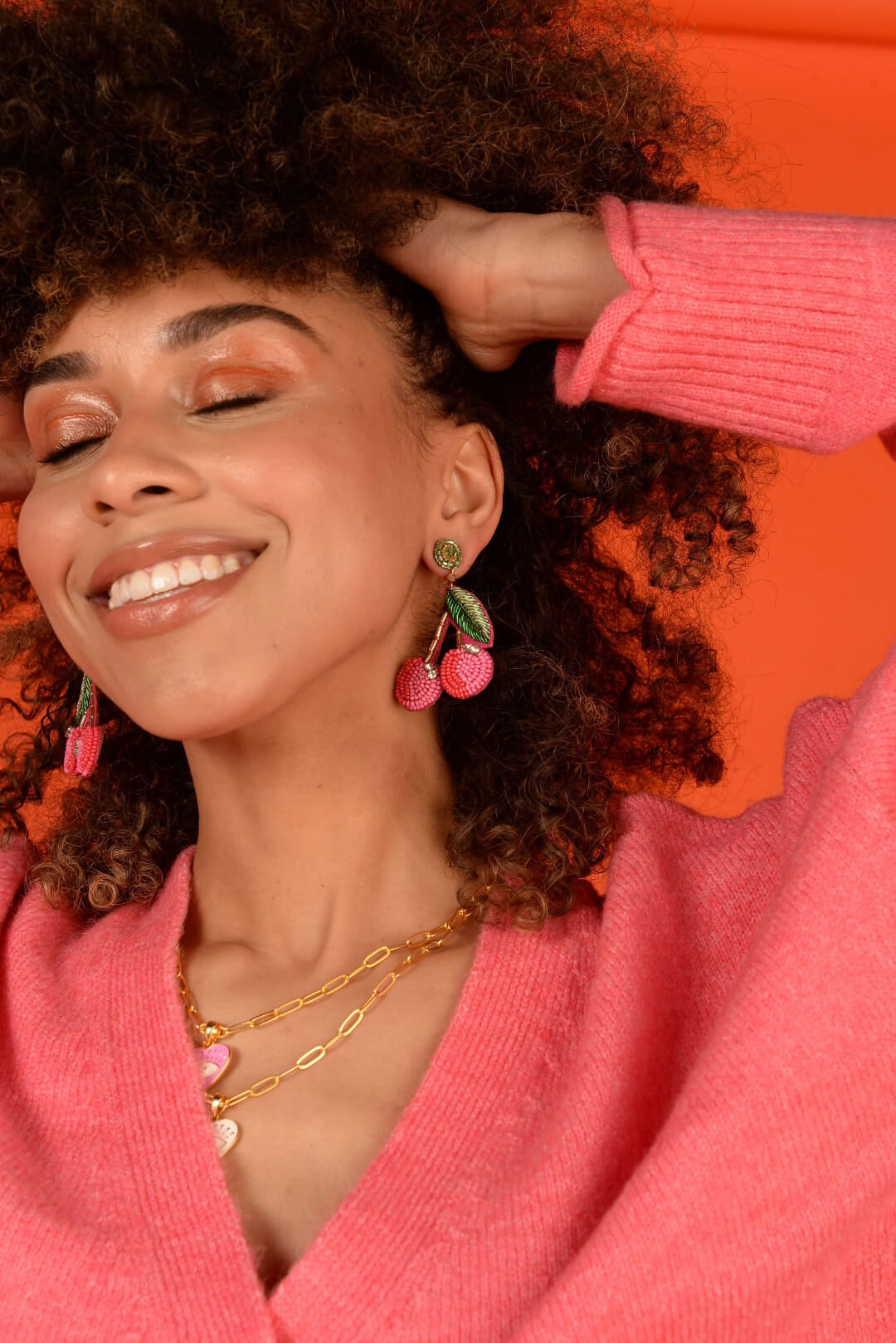 Red & Pink Beaded Cherry Earrings