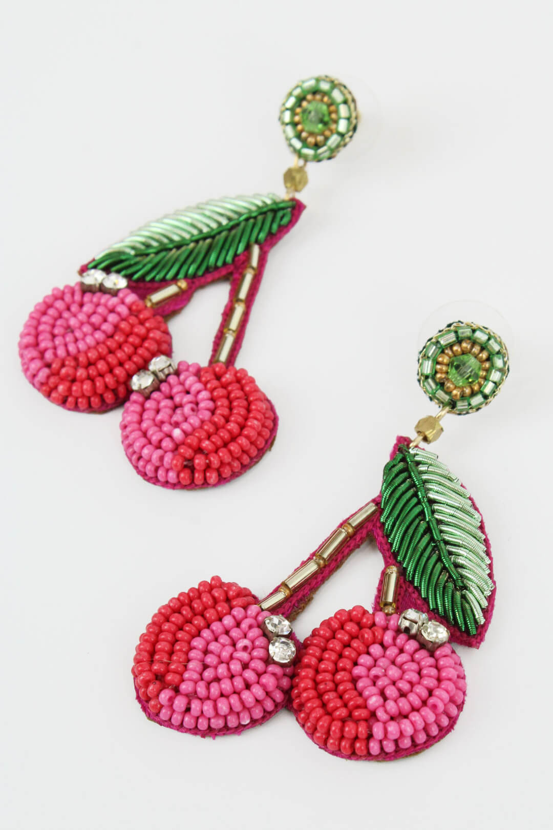 Red & Pink Beaded Cherry Earrings