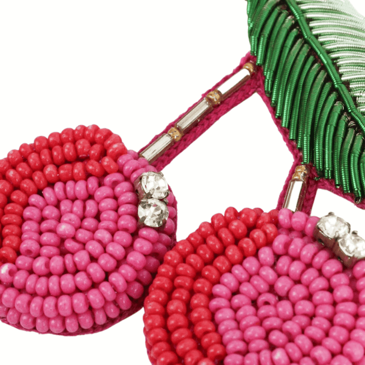 Red & Pink Beaded Cherry Earrings