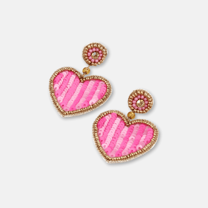 Stripe Heart Beaded Earrings