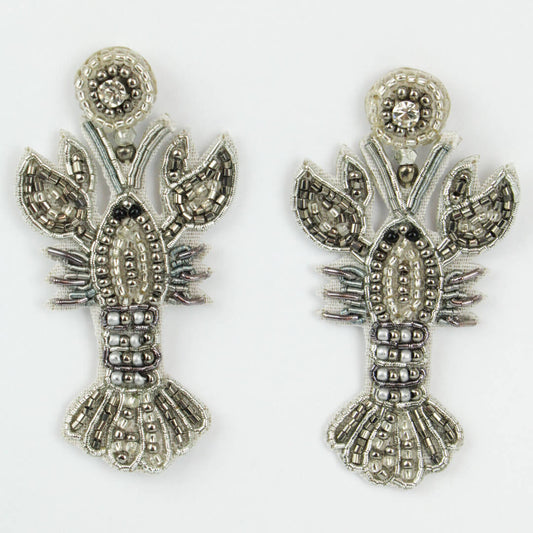 Silver Beaded Lobster Earrings