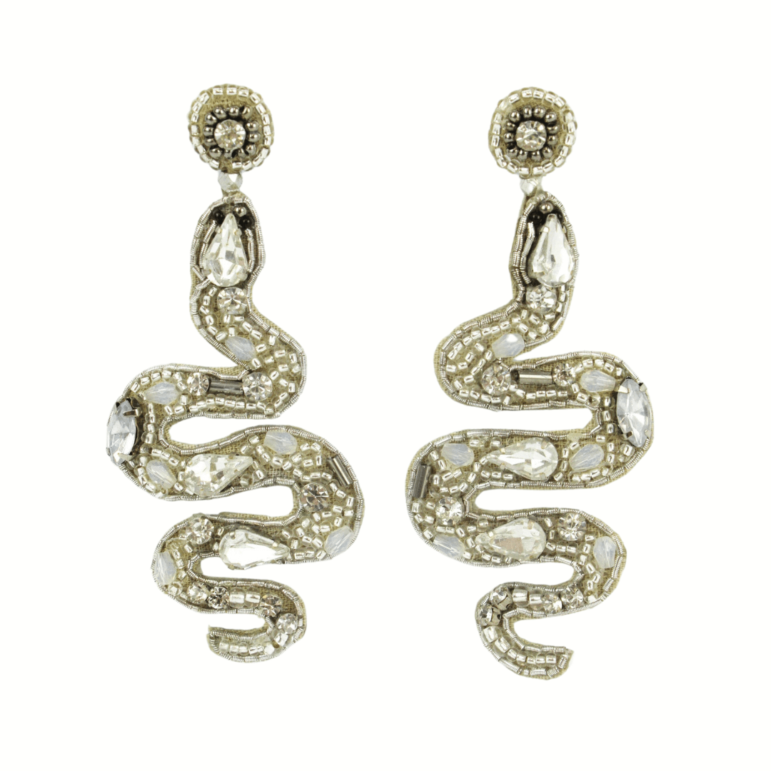 Silver Beaded Snake Earrings