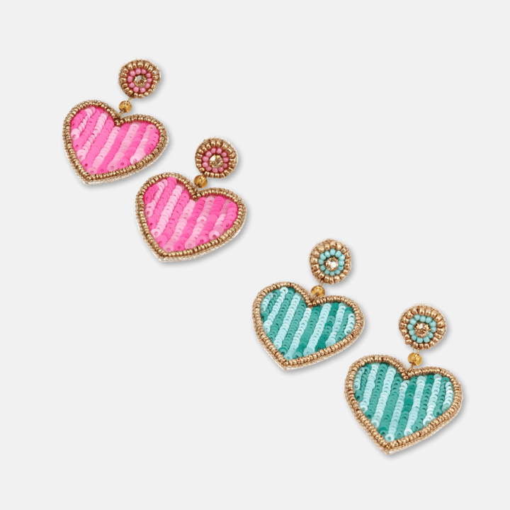 Stripe Heart Beaded Earrings