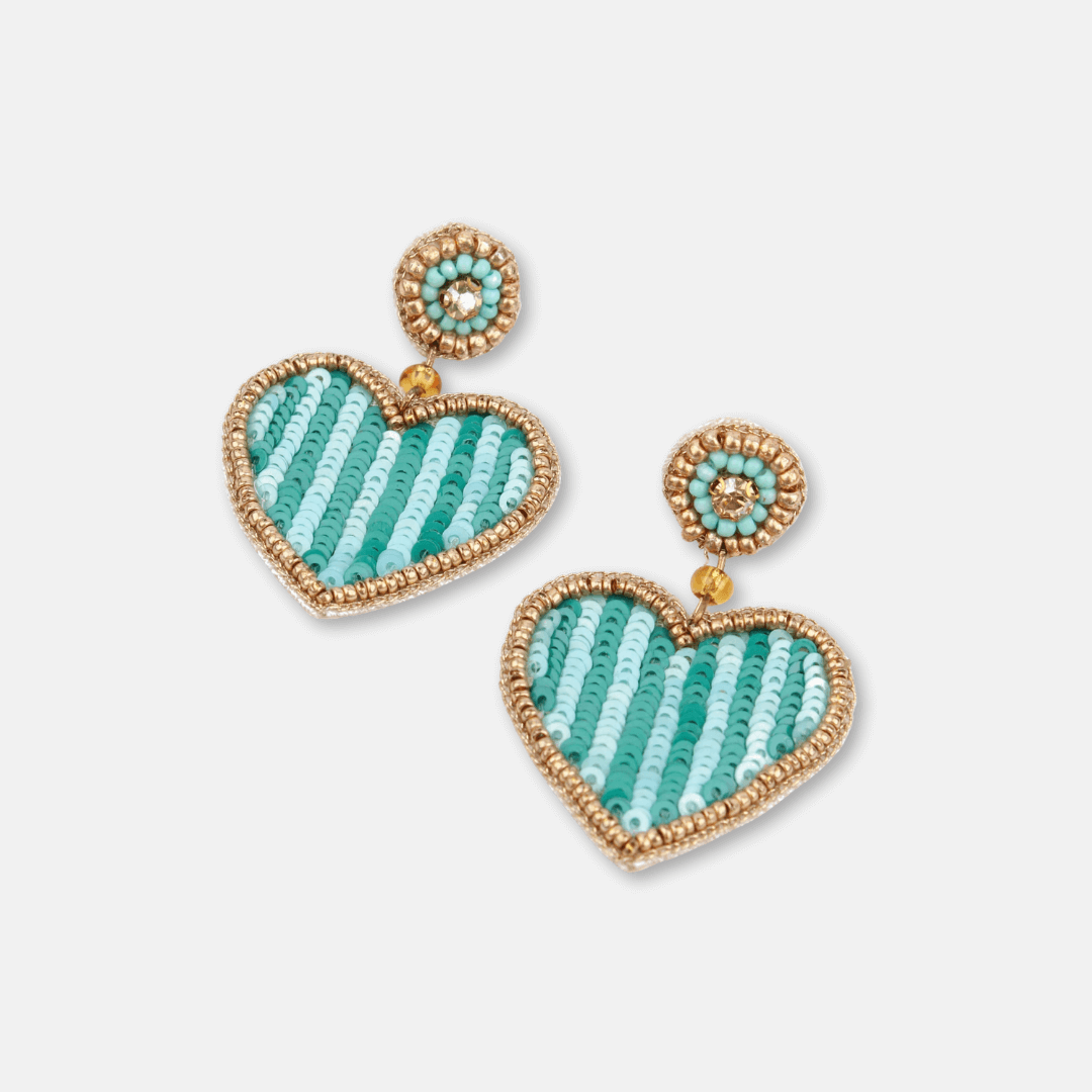 Stripe Heart Beaded Earrings