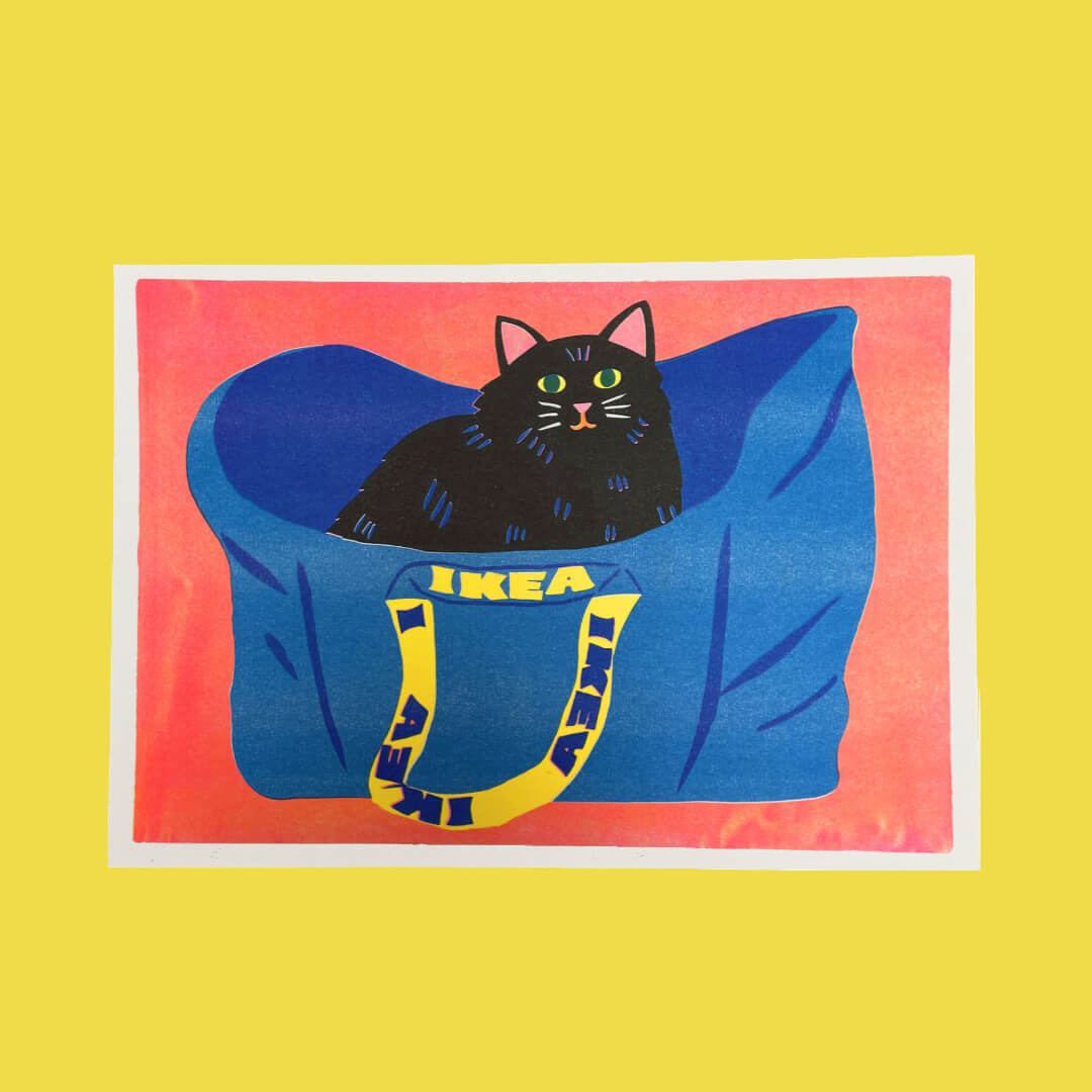 Black Cat Ikea Bag Riso Print