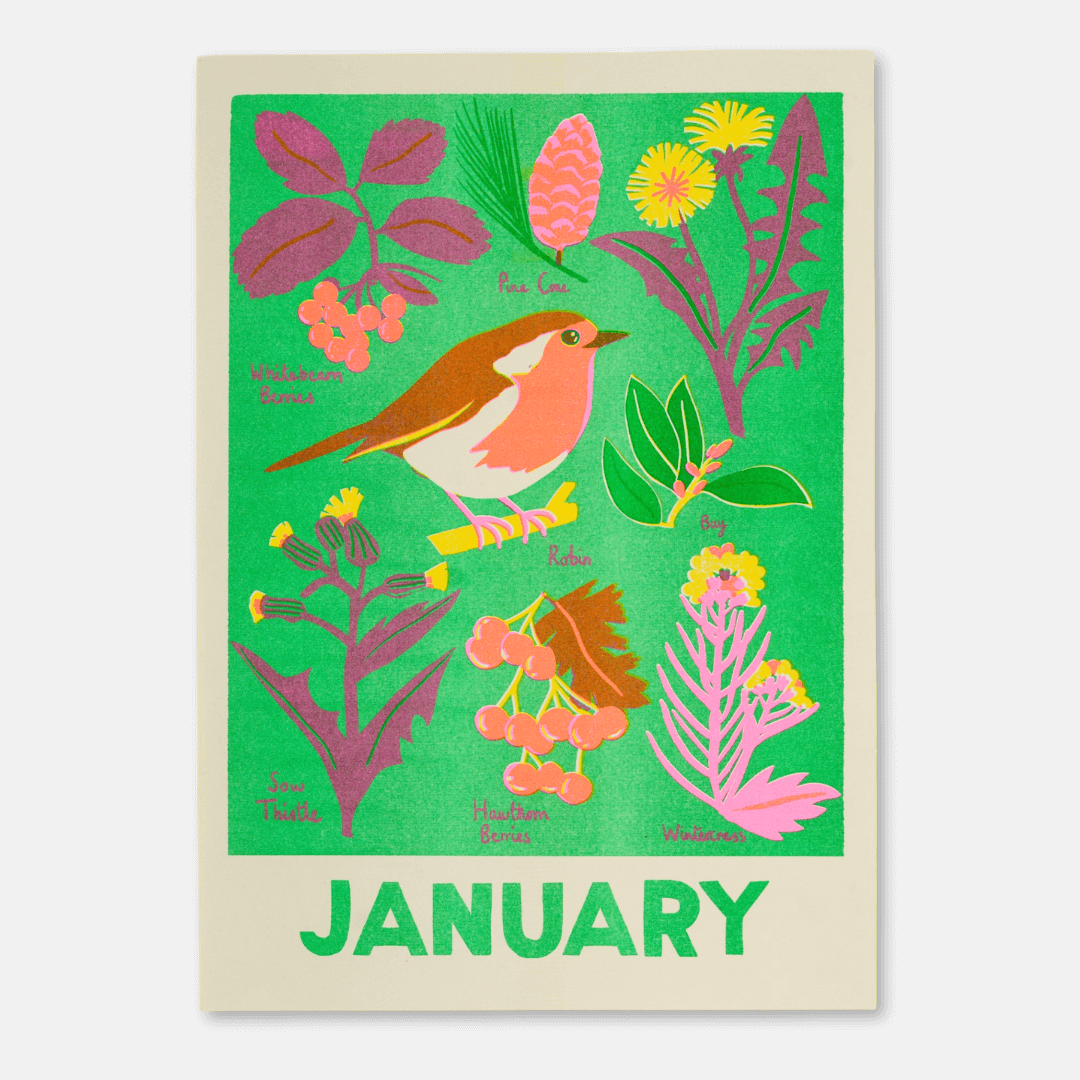 January Foraging Riso Print