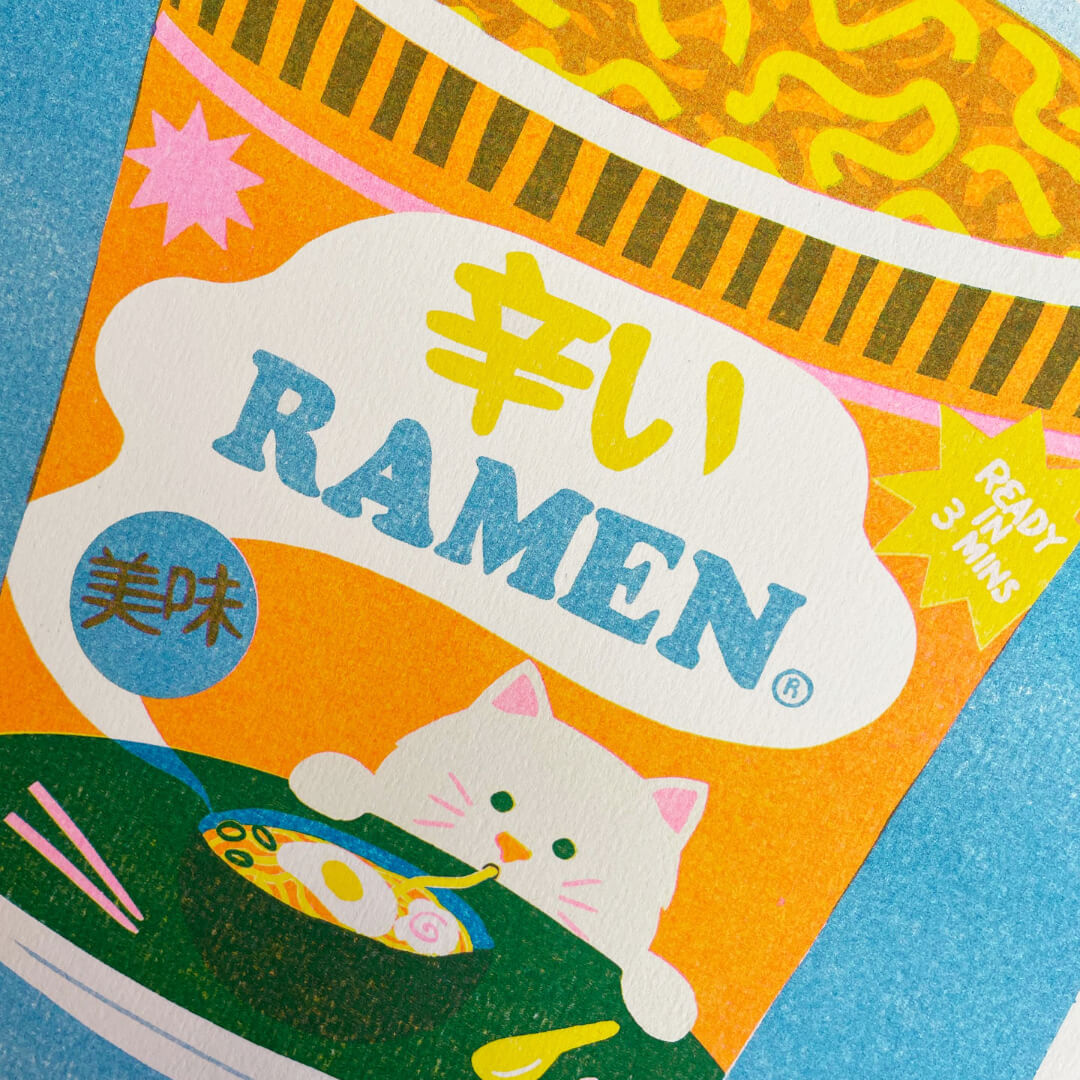 Kitty Ramen A4 Riso Print