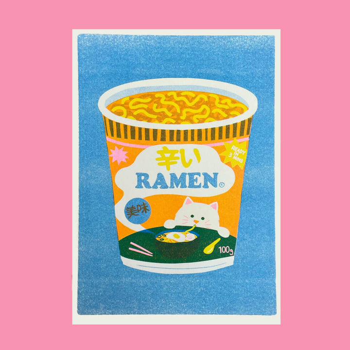 Kitty Ramen A4 Riso Print