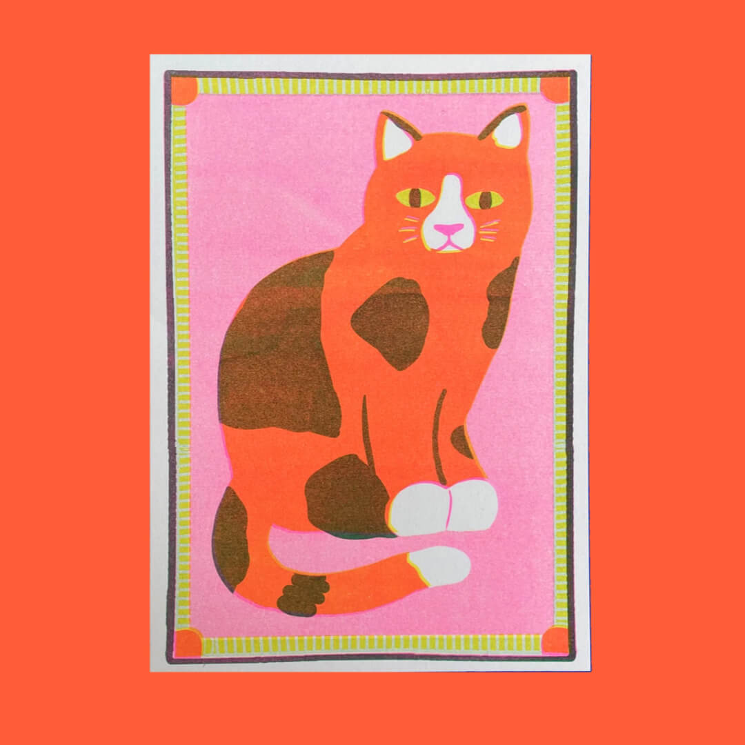 Orange Cat Mini Riso Print