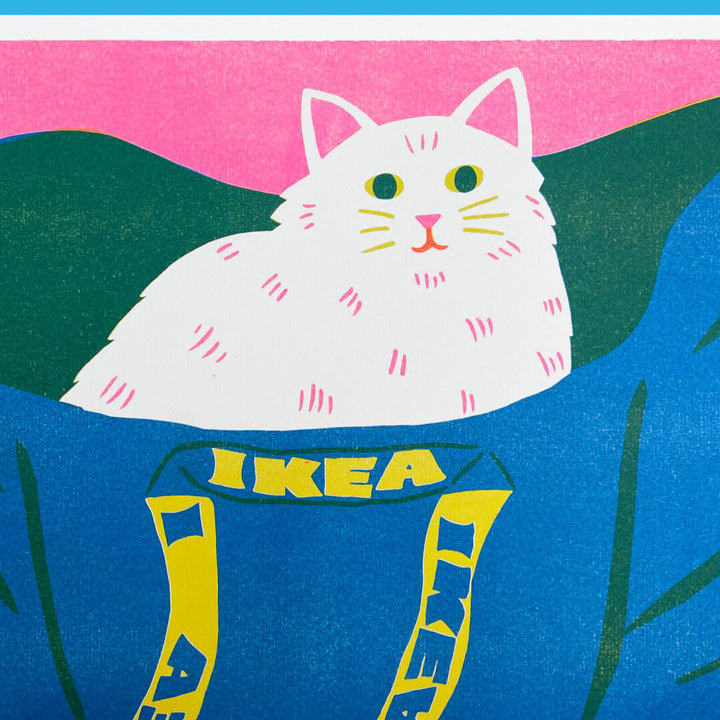 White Cat Ikea Bag Riso Print