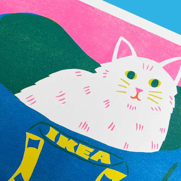 White Cat Ikea Bag Riso Print